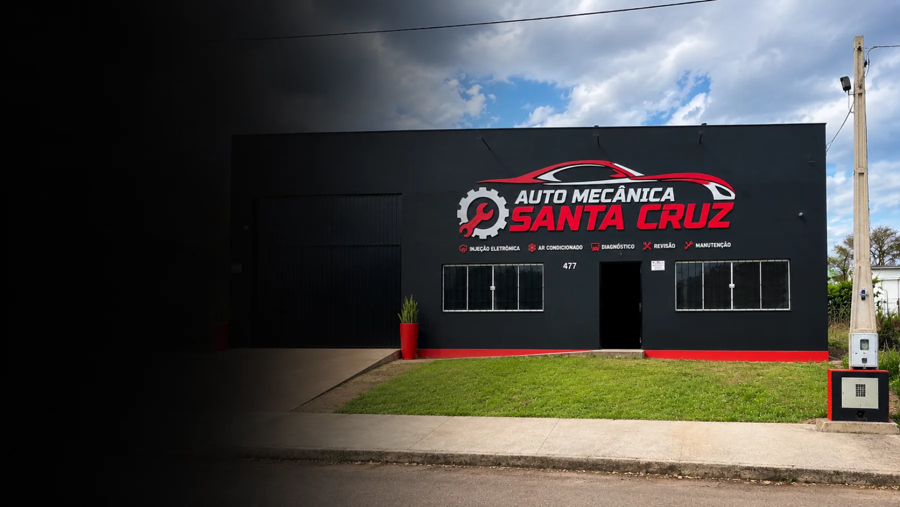 Fachada da Auto Mecânica Santa Cruz, em Santa Cruz do Sul